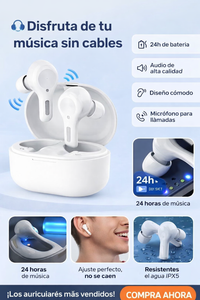 Auriculares inalámbricos TWS con cancelación electrónica de ruido.